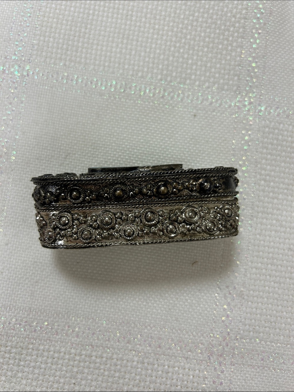 Decorative Silver-Tone Trinket pill Box with Blue Accent image 2
